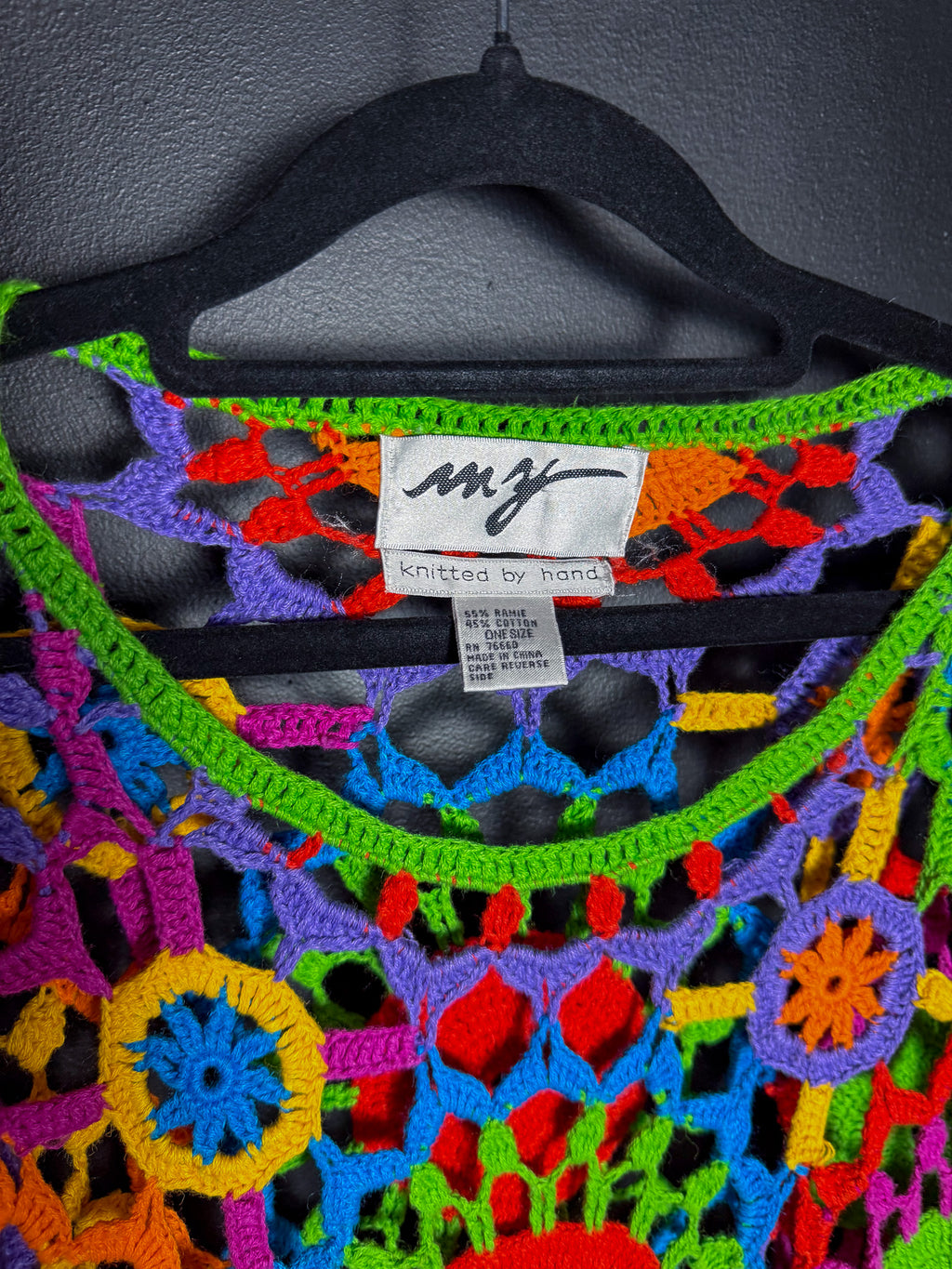 90's Beaded Neon Grannie Doily Sweater