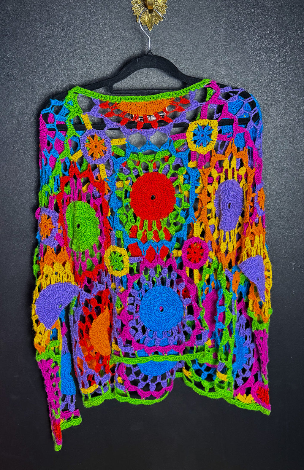 90's Beaded Neon Grannie Doily Sweater