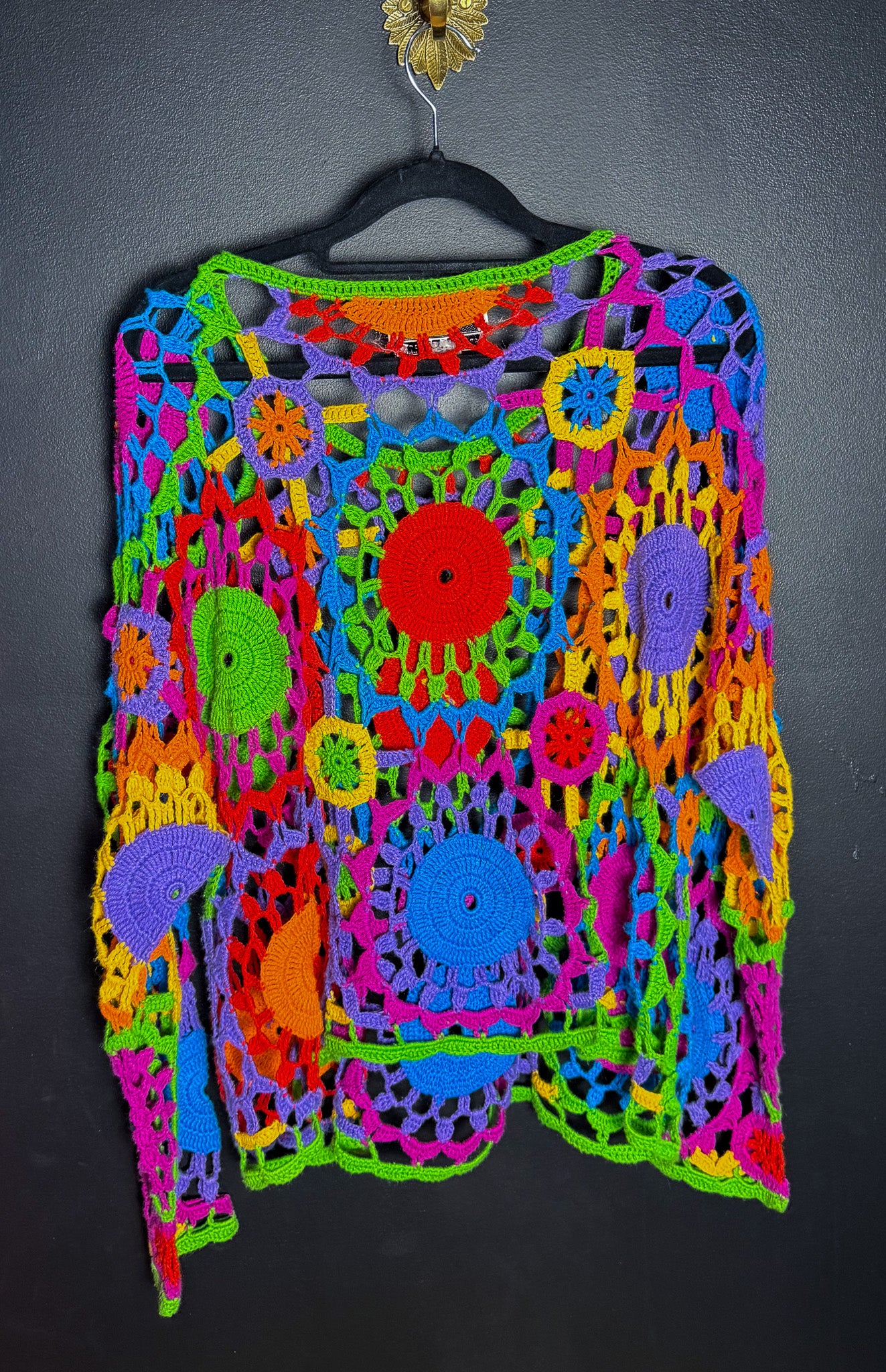 90's Beaded Neon Grannie Doily Sweater