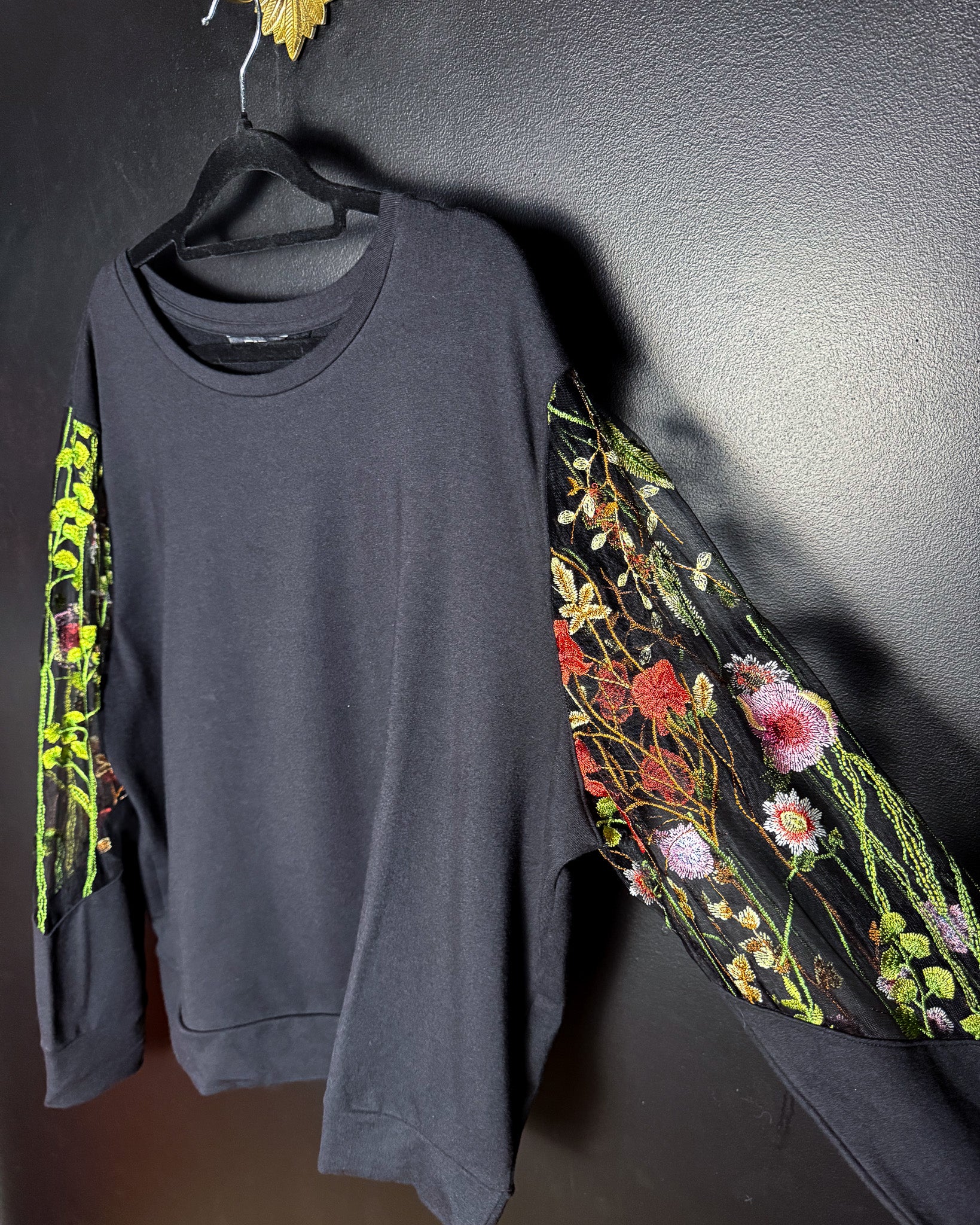 Sheer Embroidered Sleeve Blouse