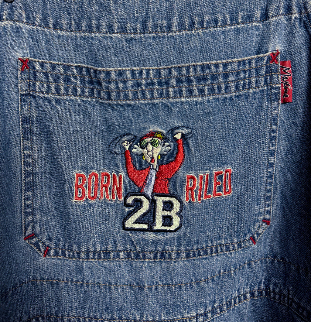 Born 2B Riled Denim Short Overalls
