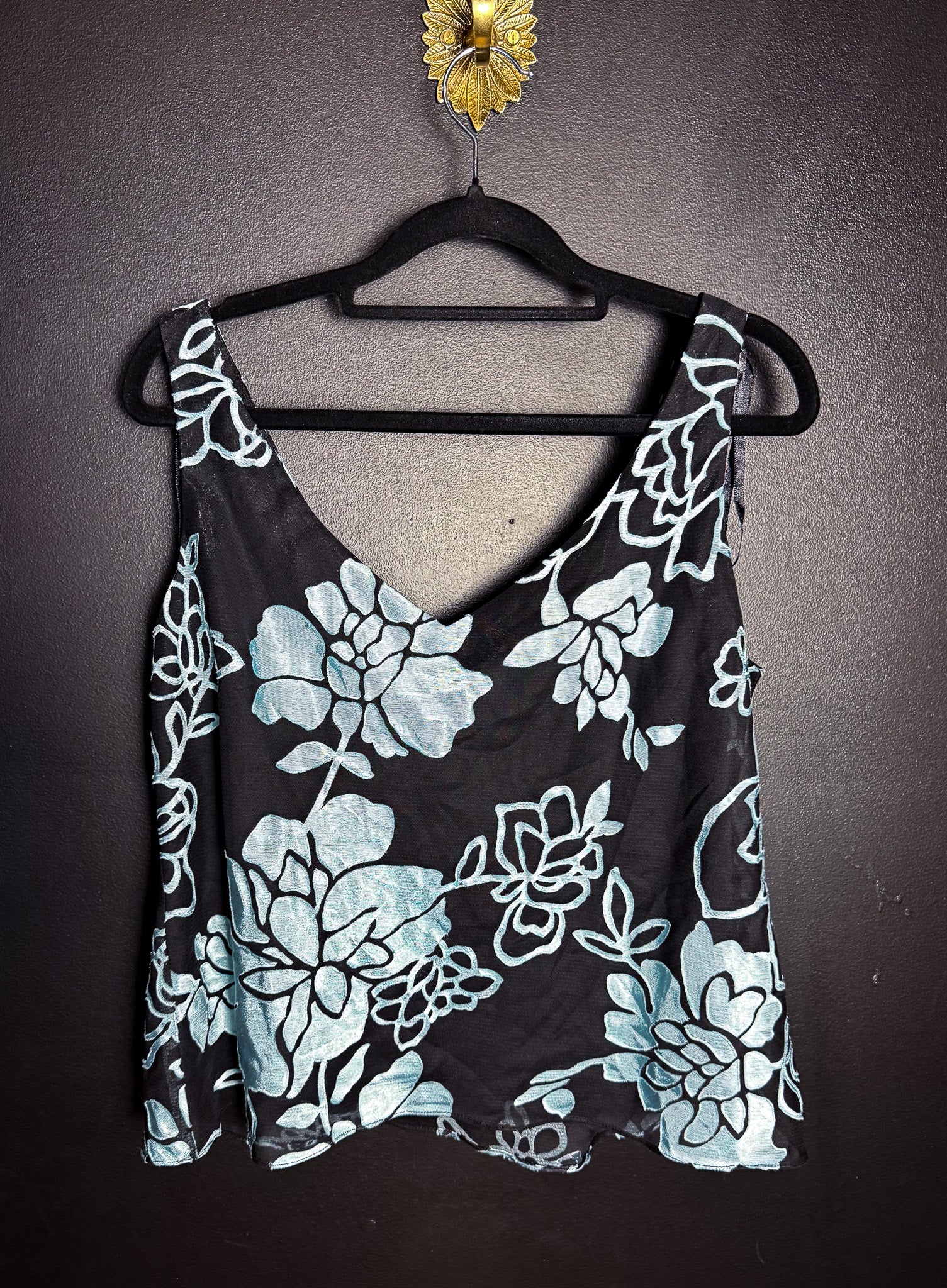 Blue and Black Dahlia Crop Tank
