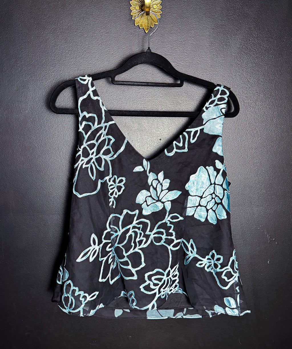 Blue and Black Dahlia Crop Tank