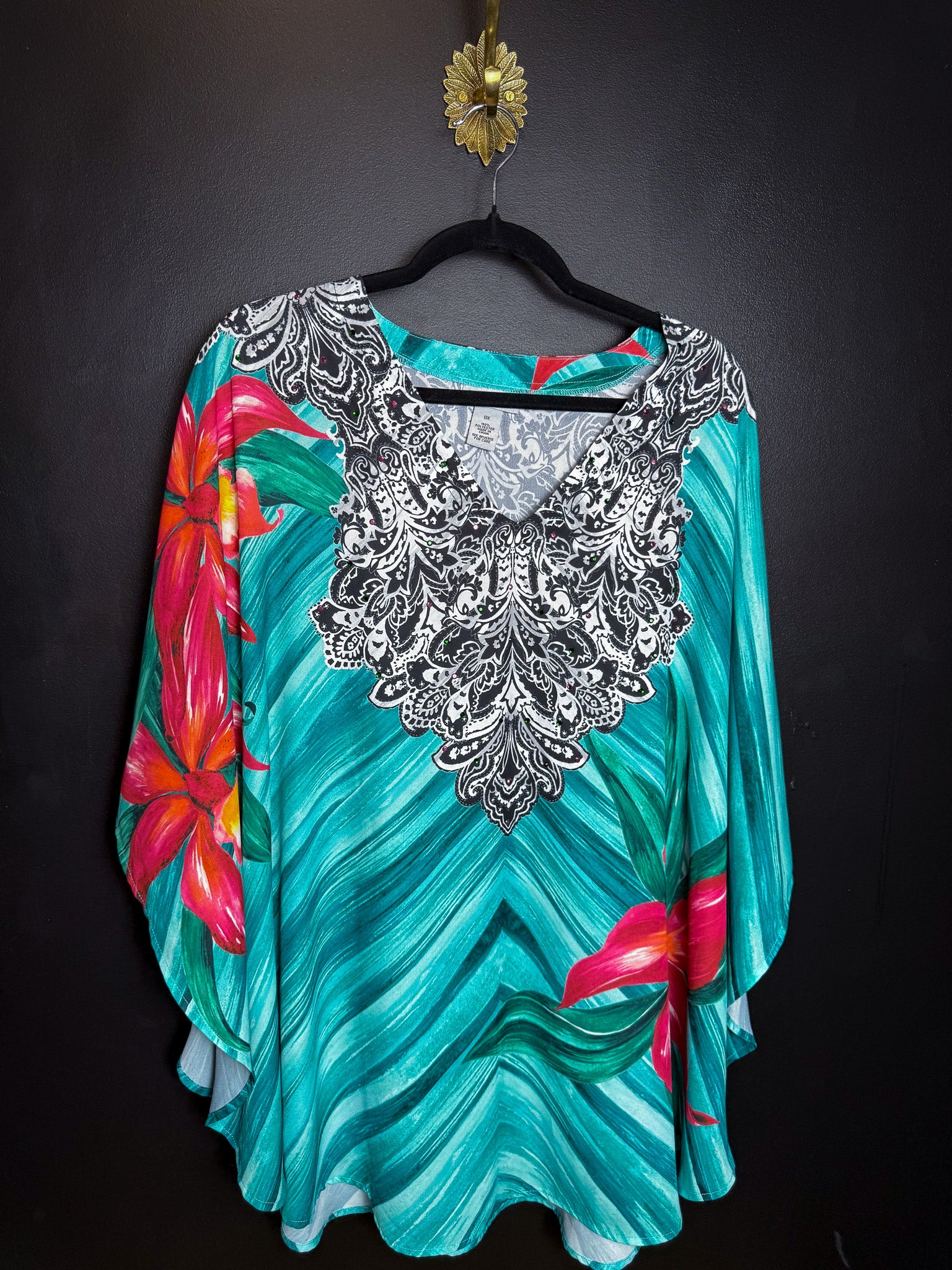 Boho Turquoise Poncho Blouse