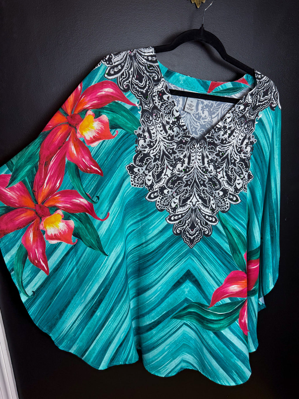 Boho Turquoise Poncho Blouse