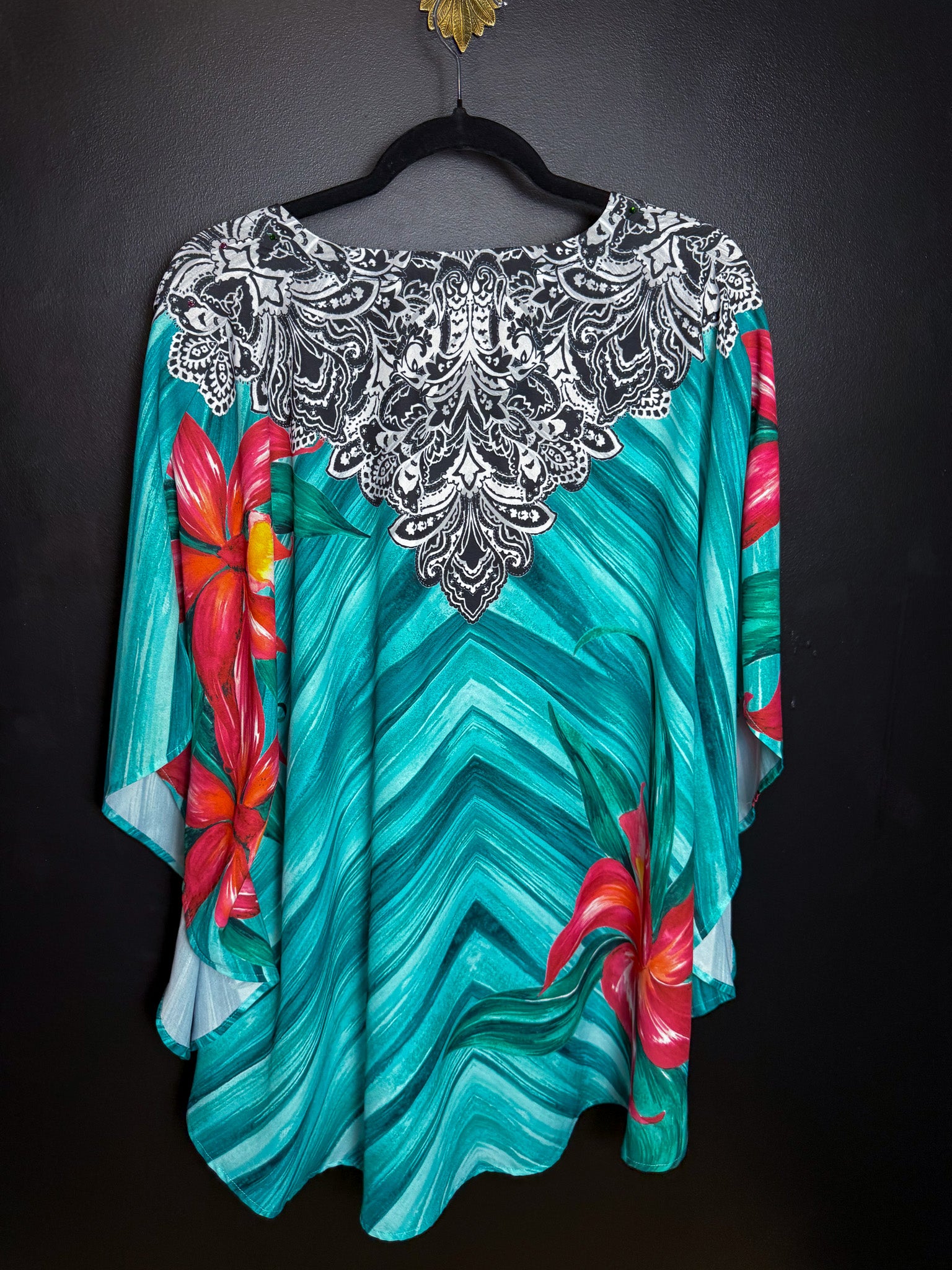 Boho Turquoise Poncho Blouse